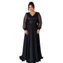 Rochie lunga de seara, Aria, culoare negru cu paiete și maneci din tulle