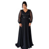 Rochie lunga de seara, Aria, culoare negru cu paiete și maneci din tulle