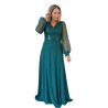 Rochie lunga de seara, Aria, culoare verde smarald cu paiete și maneci din tulle