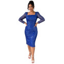 Rochie conică de seară, Cezara, culoare bleumarin cu paiete
