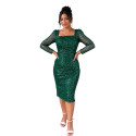 Rochie conică de seară, Cezara, culoare verde, cu paiete