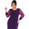 Loredana, Rochie eleganta dreapta midi cu maneci din voal, culoare mov, marimi mari