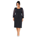 Loredana, Rochie eleganta dreapta midi cu maneci din voal, culoare negru, marimi mari