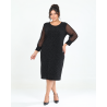 Loredana, Rochie eleganta dreapta midi cu maneci din voal, culoare negru, marimi mari