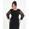 Loredana, Rochie eleganta dreapta midi cu maneci din voal, culoare negru, marimi mari
