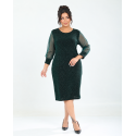 Loredana, Rochie eleganta dreapta midi cu maneci din voal, culoare verde, marimi mari