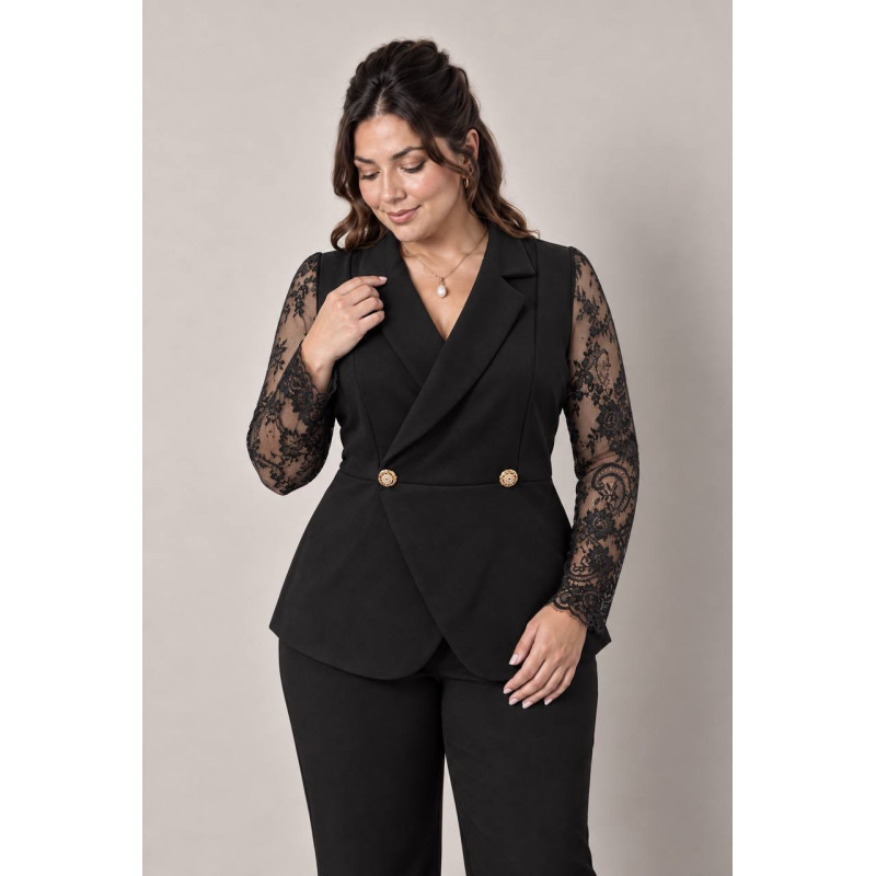 Adela, Compleu dama, 2 piese, sacou si pantaloni, maneci din dantela și nasturi aurii