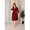 Melania, Rochie eleganta midi de tip sacou cu croi petrecut, drapaj lateral și catarama aurie, culoare bordo