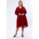 Mirabela, Rochie de ocazie midi din voal bordo, cu croi petrecut, decolteu în V și cordon în talie