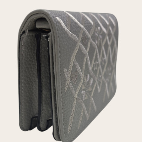 Geantă mică plic / Poșetă de umăr din piele ecologică texturată cu broderie geometrică