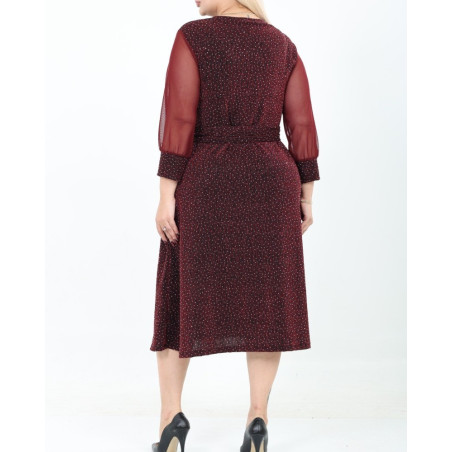 Anabela, Rochie eleganta de ocazie clos cu decolteu petrecut, cordon în talie ai fir sclipitor, culoare bordo