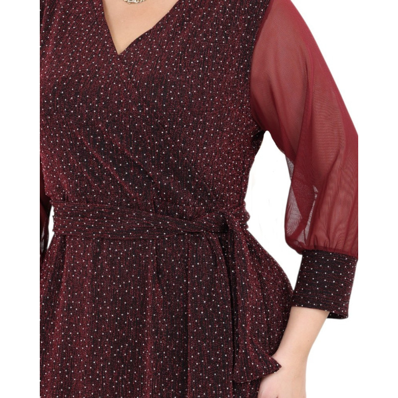 Anabela, Rochie eleganta de ocazie clos cu decolteu petrecut, cordon în talie ai fir sclipitor, culoare bordo