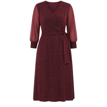Anabela, Rochie eleganta de ocazie clos cu decolteu petrecut, cordon în talie ai fir sclipitor, culoare bordo