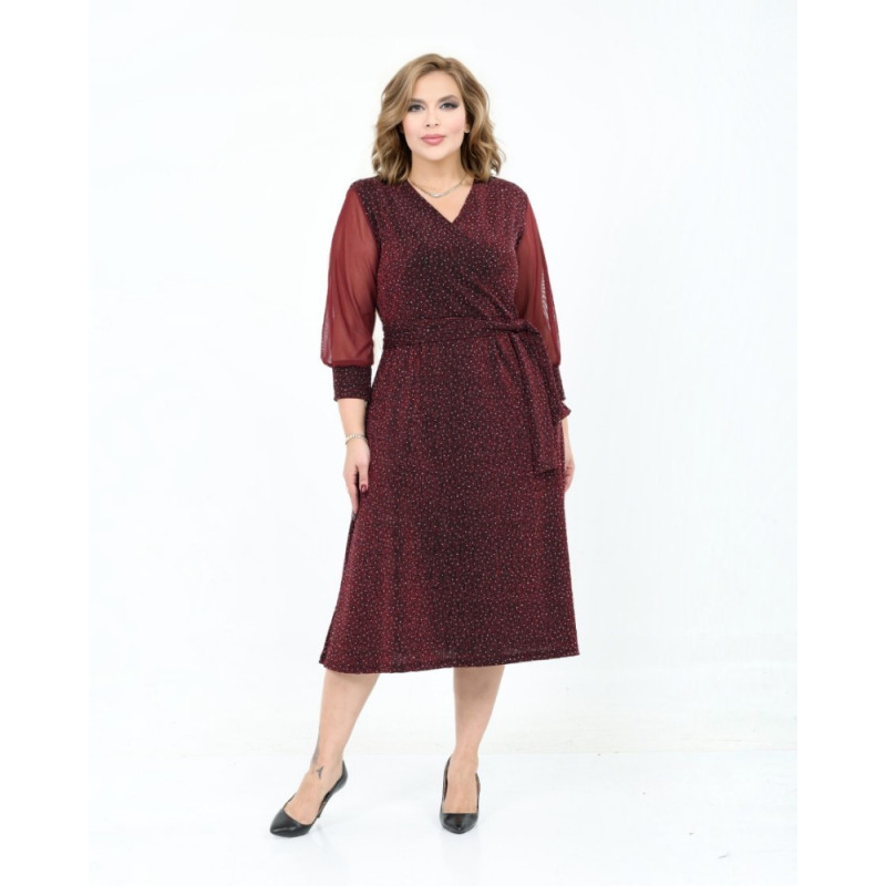 Anabela, Rochie eleganta de ocazie clos cu decolteu petrecut, cordon în talie ai fir sclipitor, culoare bordo