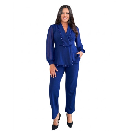 Compleu elegant, Duna, culoare albastru-regal cu detalii rafinate