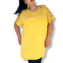 Bluza tip tricou Ionela, model 2, de vara, pentru femei, marime mare, culoare gablen-mustar