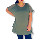 Bluza tip tricou Ionela, model 2, de vara, pentru femei, marime mare, culoare verde-kaki