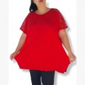 Bluza tip tricou Ionela, model 2, de vara, pentru femei, marime mare, culoare rosu