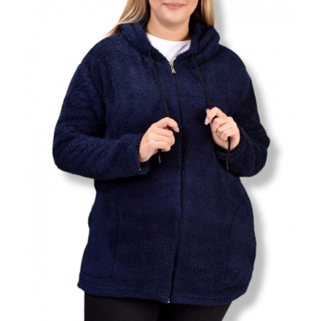 Jacheta stil hanorac cocolino, pentru dama, culoare bleumarin, inchidere cu fermoar, buzunare laterale Acum la 139,00 lei Liv...