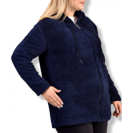 Jacheta stil hanorac cocolino, pentru dama, culoare bleumarin, inchidere cu fermoar, buzunare laterale Acum la 139,00 lei Liv...