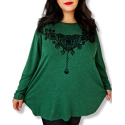 Bluza dama, cod 249, model 1, marime mare culoare verde imprimeu catifelat