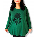 Bluza dama, cod 249, model 3, marime mare culoare verde imprimeu catifelat
