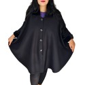 Jacheta stil Poncho elegant, dama, model 1, din stofa, guler cu blanita si broderie crosetata , marime mare, culoare negru