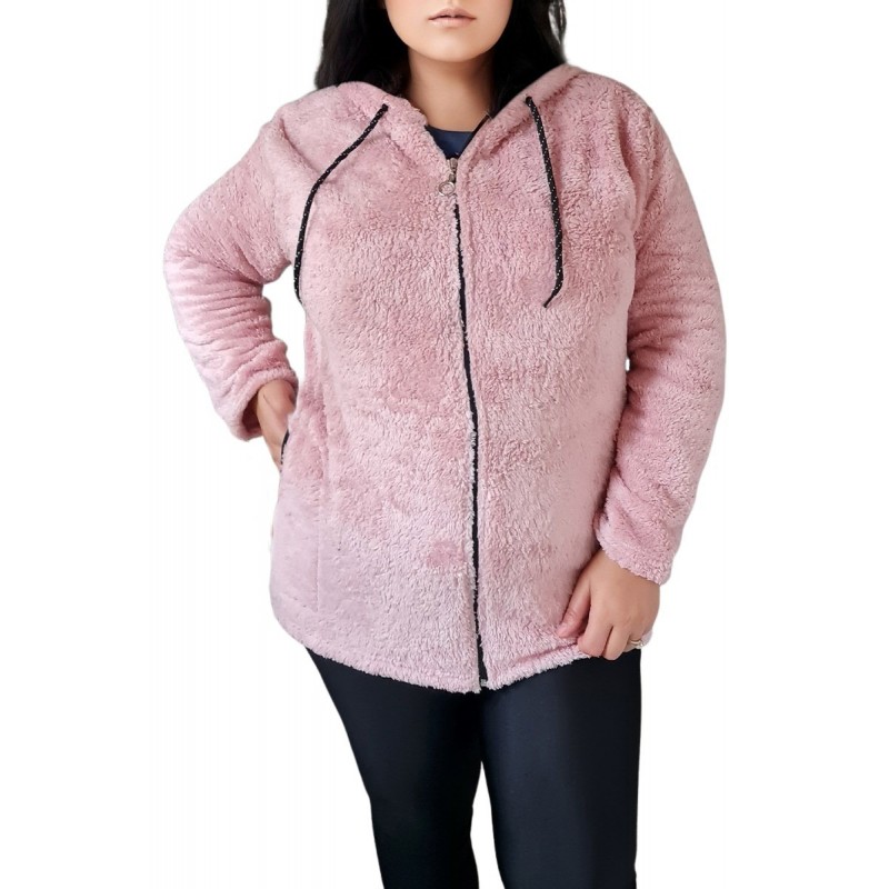 Jacheta stil hanorac cocolino, pentru dama, culoare roz-pudra, inchidere cu fermoar, buzunare laterale Acum la 149,00Â lei Liv...