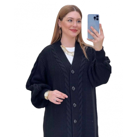 Jacheta Emy, tip Cardigan tricotat pentru femei, culoare negru, oversize, marime mare, inchidere cu nasturi Acum la 239,00 le...