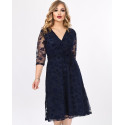 Rochie Mihaela, eleganta, cu broderie catifelata, culoare Bleumarin, cu decolteu in V