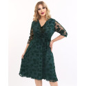 Rochie Mihaela, eleganta, cu broderie catifelata, culoare verde, cu decolteu in V