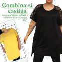 Bluza Ionela, cu insertie din dantela, pachet 2 culori: negru si galben, de vara, pentru femei, marimi mari