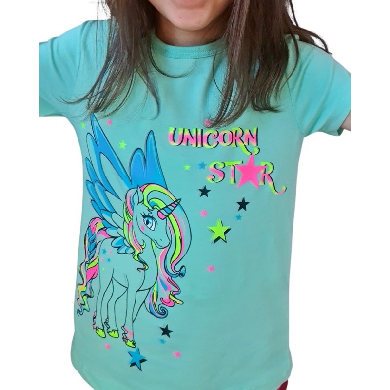 Tricou fetite, model cu unicorn, varsta 4-8 ani, din bumbac 100% Livrare Gratuita 24-48 de ore si Cadou la orice comanda