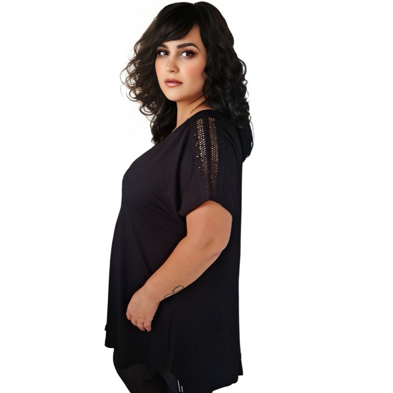Bluza tip tricou Ionela, model 6, de vara, pentru femei, marime mare, culoare negru Livrare Gratuita 24-48 de ore si Cadou la...